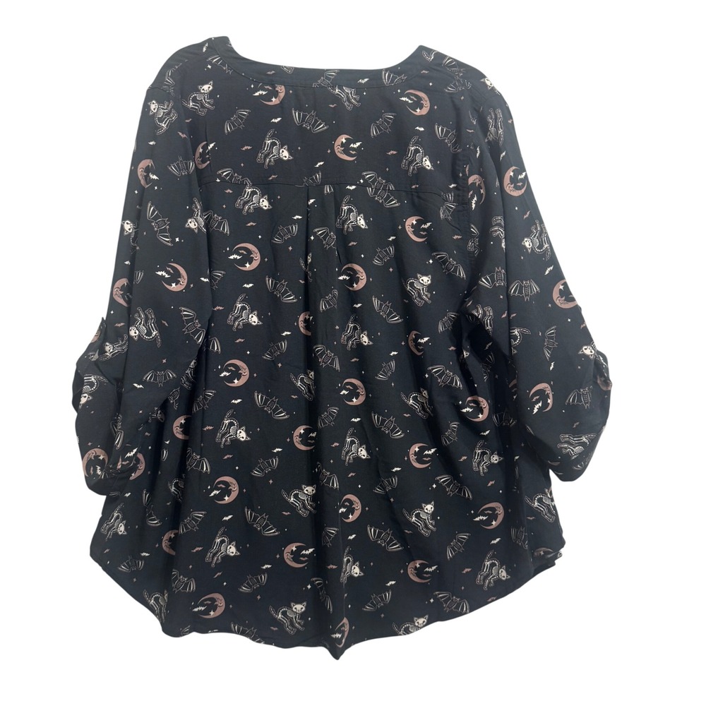 Torrid Harper Challis Top Womens 2 Black NWT Spooky Cats Bats Skeleton Blouse - Picture 6 of 11